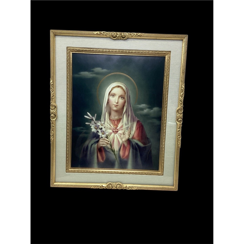 Immaculate Heart Of Mary Gold Wood Ornate Frame Matted Print 12 3/4"x 10 3/4"